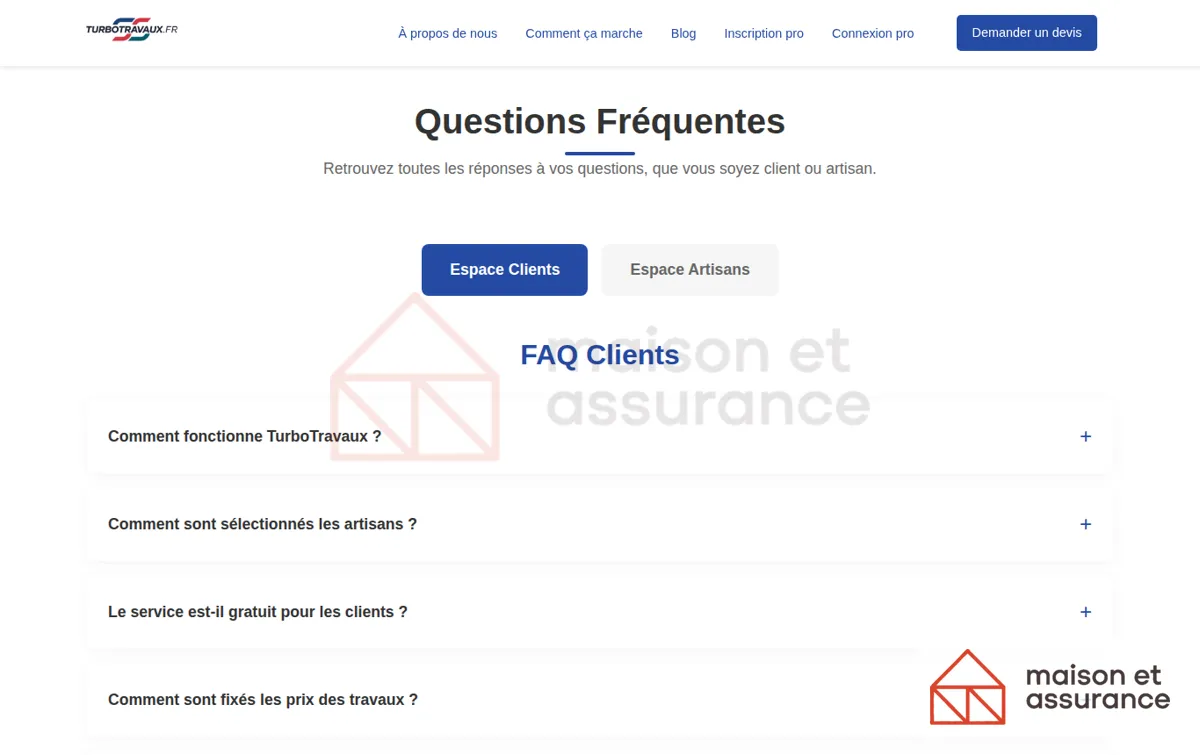 Capture : FAQ | turbotravaux.fr